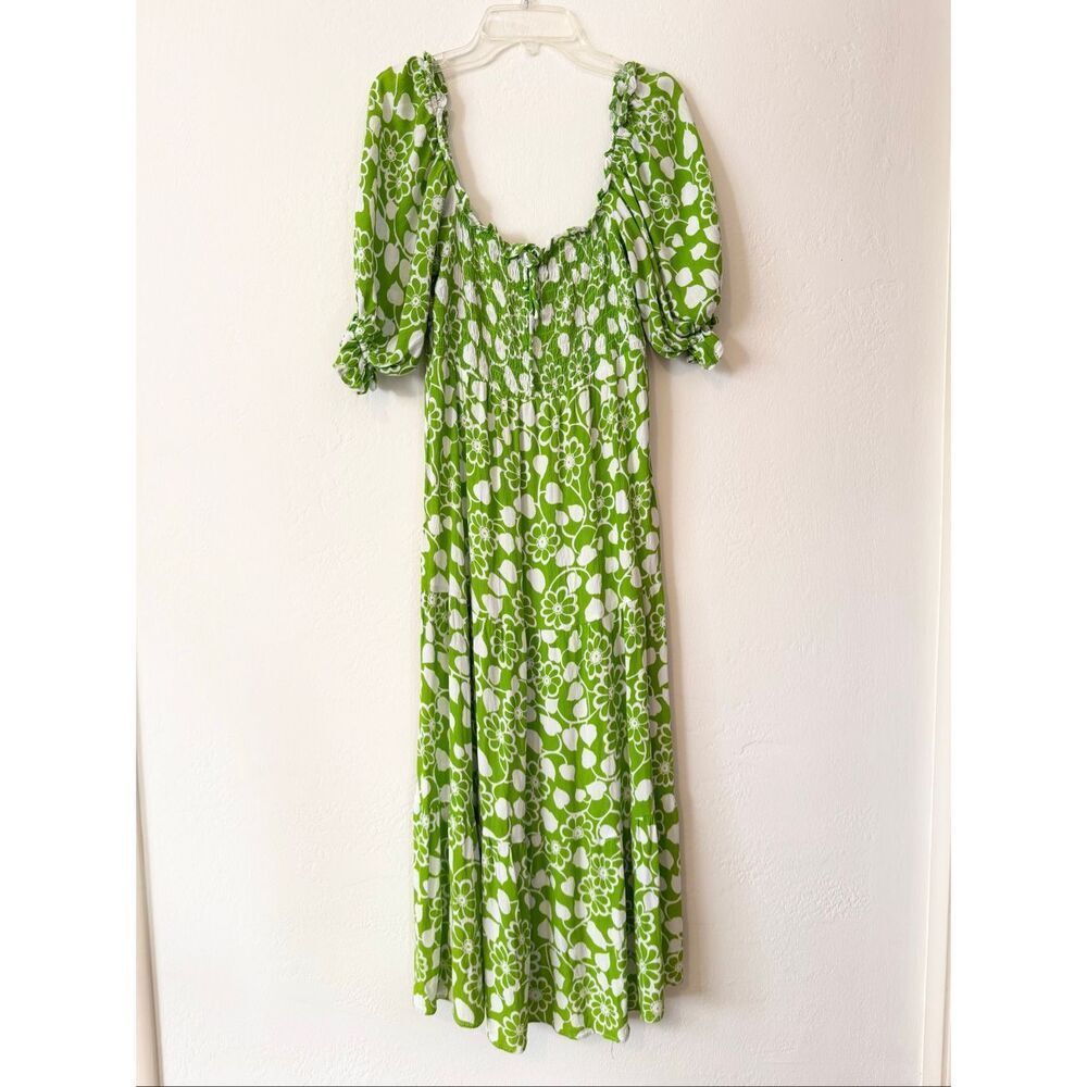 Faithfull the Brand Olinda Green Ivy Floral Puff Sleeve Maxi Dress Size 4 Small